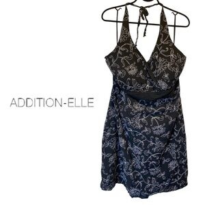 Vintage Addition Elle Black Floral Embroidered Halter Dress Women’s Plus Size 22